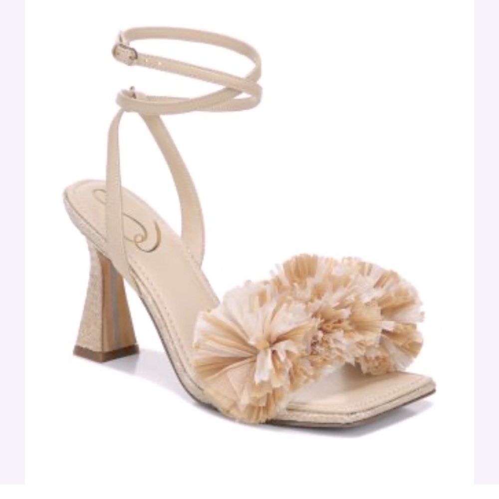 Clare Pompom Embellished Ankle Strap High Heel Sandals by Sam Edelman- Size 6.5